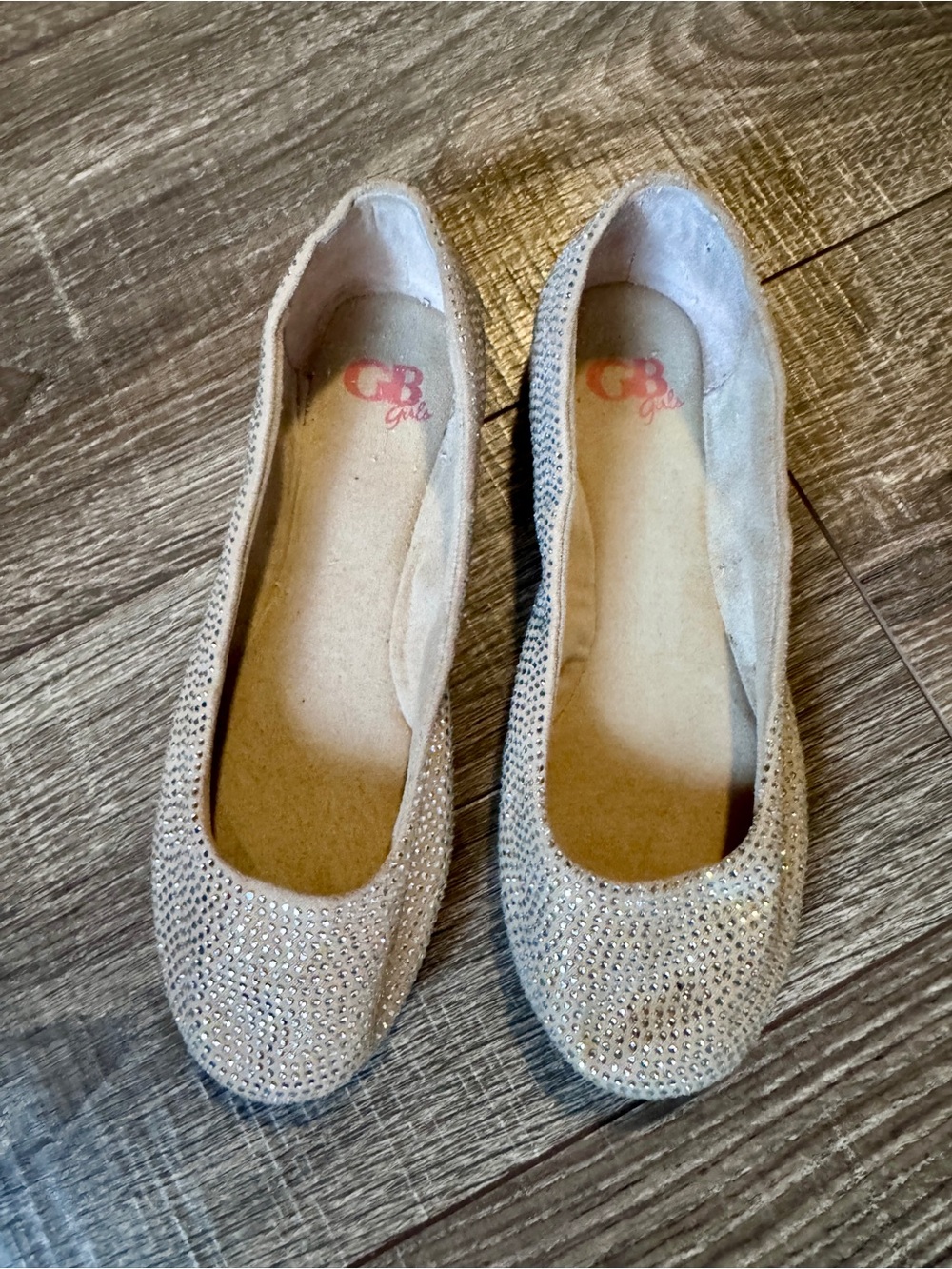 GB Girls Beige Sparkle Studded Ballet Flats